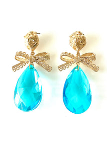 Turquoise Glass Teardrop Bow Earrings