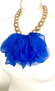 Cobalt Blue Chiffon Statement Necklace