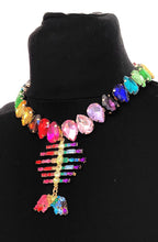Load image into Gallery viewer, Rainbow Jewelled Fish Bone Necklace
