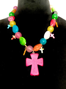 Pink Boho across and Bead Necklace