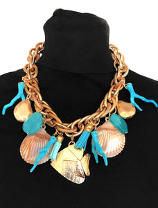 Chunky Sea Shell Charm Statement Necklace