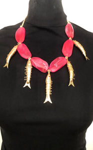 Pink and Gold Vintage Fish Necklace