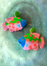 Load image into Gallery viewer, Multi Coloured Wooden Tropical Fish Earrings

