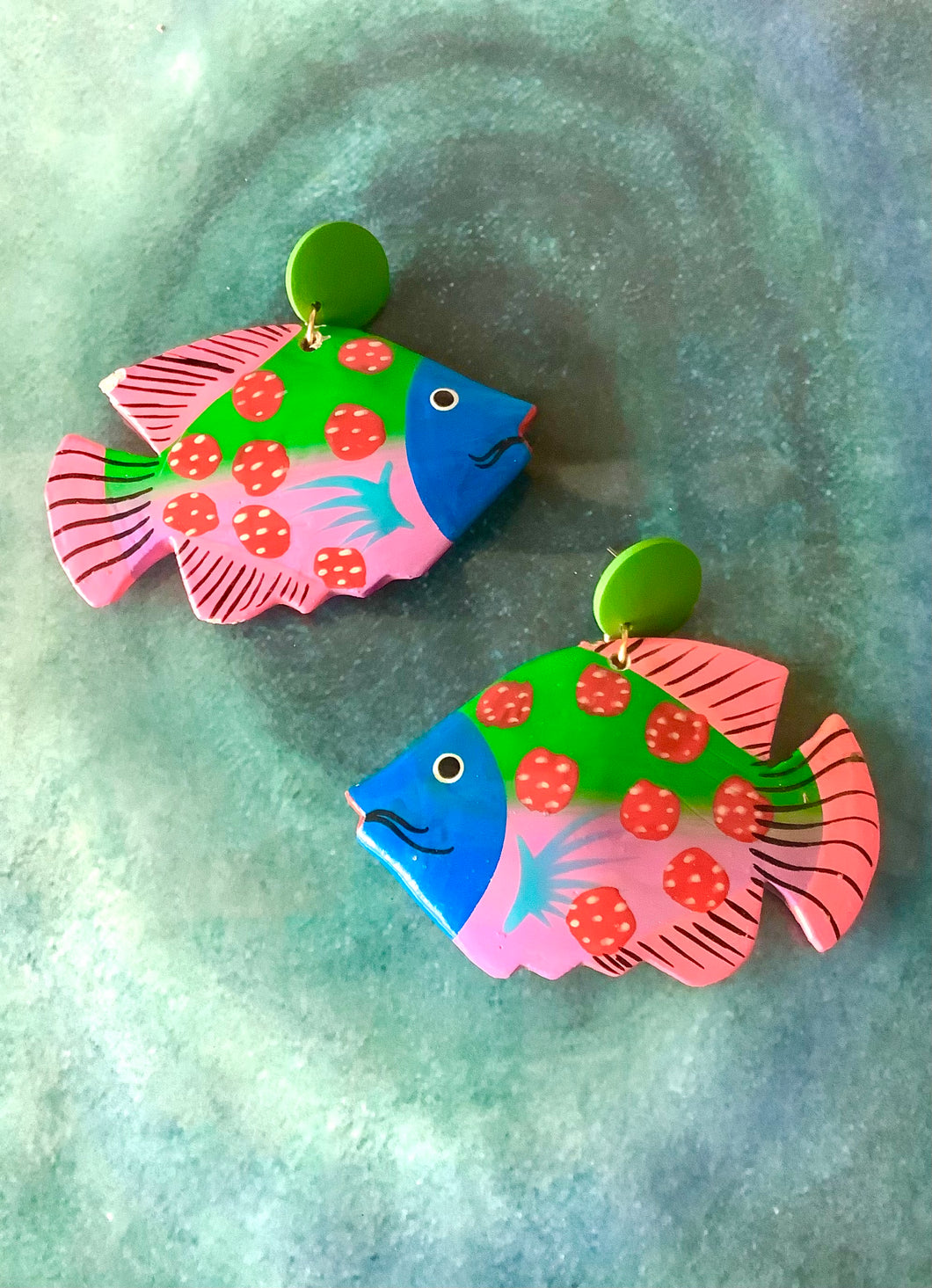 Multi Coloured Wooden Tropical Fish Earrings