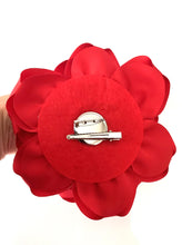 Load image into Gallery viewer, Red Satin Flower Corsage Brooch
