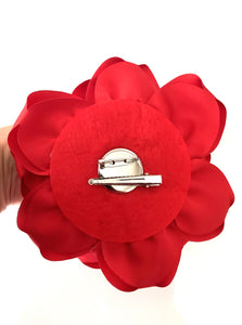 Red Satin Flower Corsage Brooch