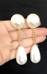 Faux Pearl Teardrop Statement Earrings