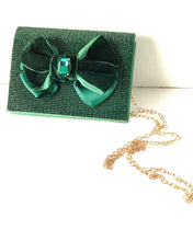 Load image into Gallery viewer, Green Velvet Bow Mini Clutch Bag
