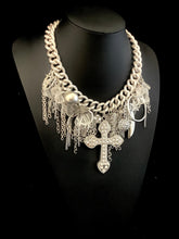 Load image into Gallery viewer, Chunky Silver Cross Charm Statement Necklace
