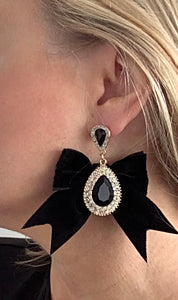 Black Crystal Party Bow Earrings
