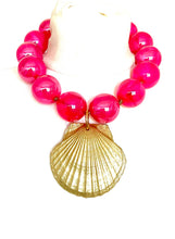 Load image into Gallery viewer, Chunky Pink Bead and Gold Shell Necklace

