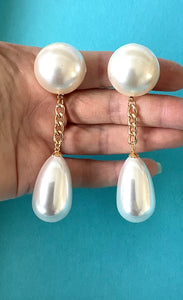 Faux Pearl Teardrop Statement Earrings