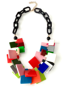 Multi-Coloured Abstract Acrylic Statement Necklace