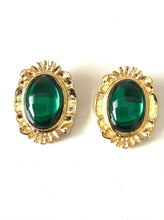 Load image into Gallery viewer, Clip On Green Jewelled Vintage Earrings
