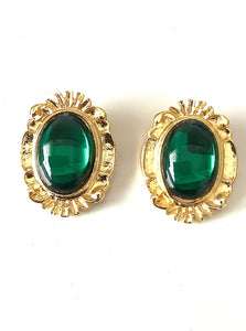 Clip On Green Jewelled Vintage Earrings