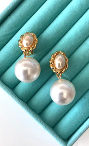 Clip On Pearl Bead Drop Earrings