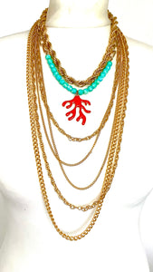 Layered Coral Pendant Chain Necklace