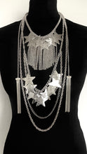 Load image into Gallery viewer, Long Silver Layered Chain and Star Festival Statement Necklace
