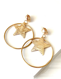 Clip On Gold Star Hoop Earrings