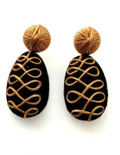 Load image into Gallery viewer, Black and Gold Brocade Earrings
