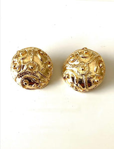 Clip On Gold Vintage Embossed Earrings