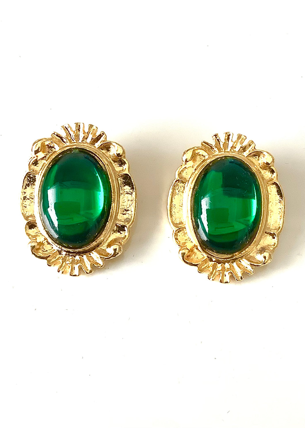 Clip On Green Jewelled Vintage Earrings