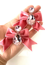 Load image into Gallery viewer, Pink Teardrop Velvet Bow Earrings
