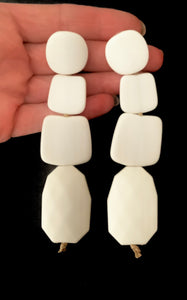 Long White Acrylic Bead Earrings