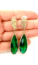 Load image into Gallery viewer, Green Faceted Jewel Earrings
