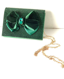 Green Velvet Bow Mini Clutch Bag