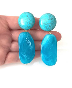 Clip On Turquoise Bead Drop Earrings
