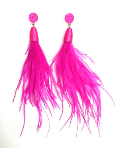 Shocking Pink Feather Statement Earrings