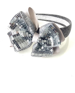 Silver Grey Sequin Bow Headband