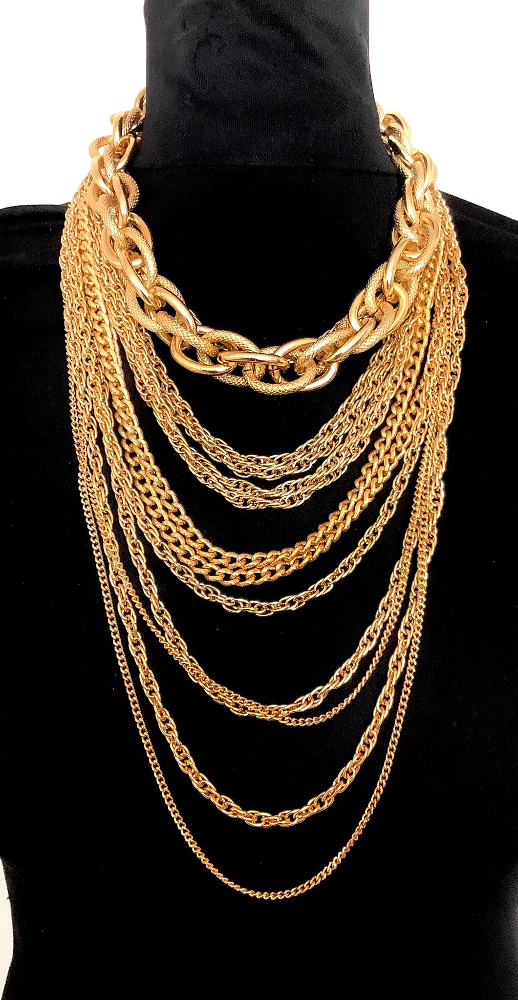 Chunky Gold Layered Waterfall Statement Necklace