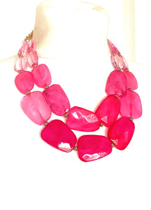 Chunky Pink Faceted Bead Statement Necklace