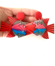 Load image into Gallery viewer, Red Wooden Tropical Fish Earrings

