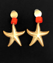 Load image into Gallery viewer, Gold and Orange Starfish Earrings
