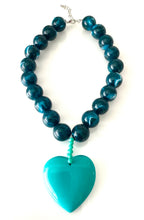 Load image into Gallery viewer, Chunky Teal Acrylic Heart Necklace
