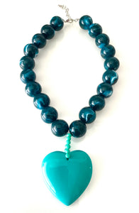 Chunky Teal Acrylic Heart Necklace