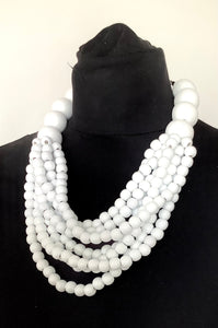 Chunky White Wooden Bead Statement Necklace