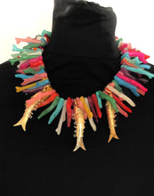 Load image into Gallery viewer, Rainbow Coral and Gold Fish Statement Necklace
