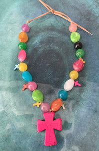 Pink Boho across and Bead Necklace