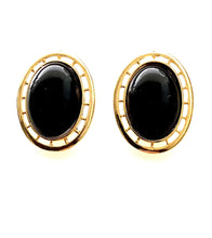 Load image into Gallery viewer, Clip On Vintage Black and Gold Oval Earrings
