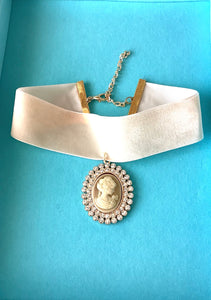 Cream Velvet Cameo Bridgerton Style Choker Necklace