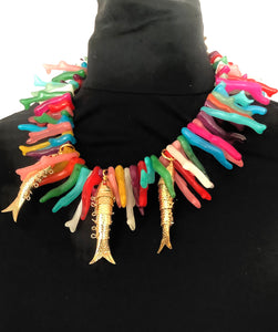 Rainbow Coral and Gold Fish Statement Necklace