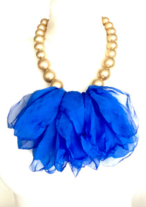 Cobalt Blue Chiffon Statement Necklace