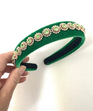 Load image into Gallery viewer, Green Velvet Jewelled Headband
