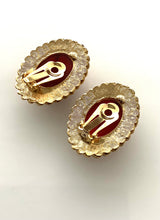 Load image into Gallery viewer, Clip On Vintage Red Oval Earrings
