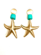 Load image into Gallery viewer, Gold and Turquoise Starfish Earrings
