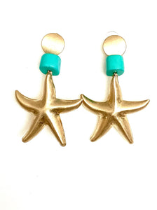 Gold and Turquoise Starfish Earrings